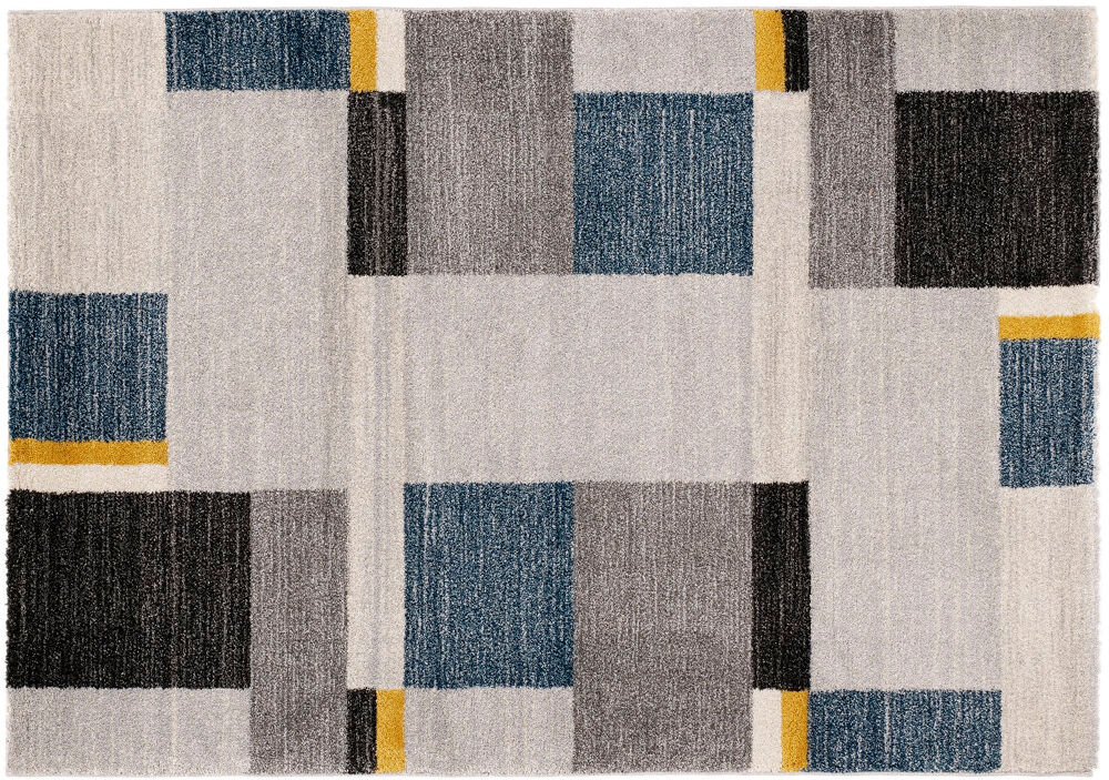 Metro Backman Geometric Shaggy Area Rug Grey/Blue Rectangular 120 x 170cm