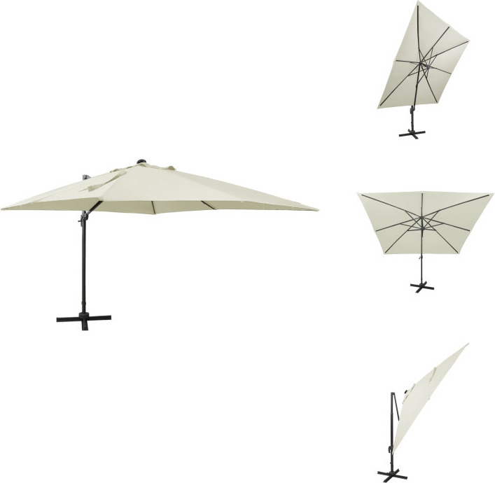 vidaXL Ampelschirm mit Mast und LED Sandfarben 300 cm - Sonnenschirme & Sonnenschutze