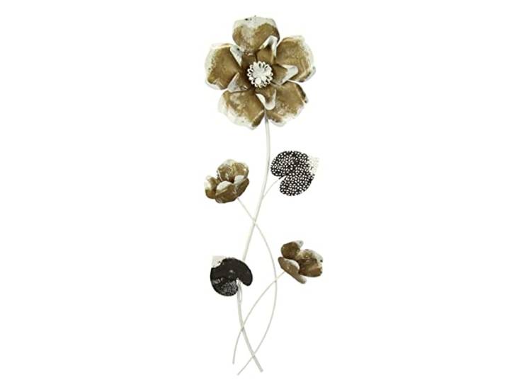Flair Flower Wanddeko Metall Wandskulptur Blumen Blätter Metallbild Blume Bild 3D Skulptur Einzigartig Deko Terrassendeko Wandrelief Abstrakt Extravagant Geschenk Designer Blüten, Gold, 70x22 cm