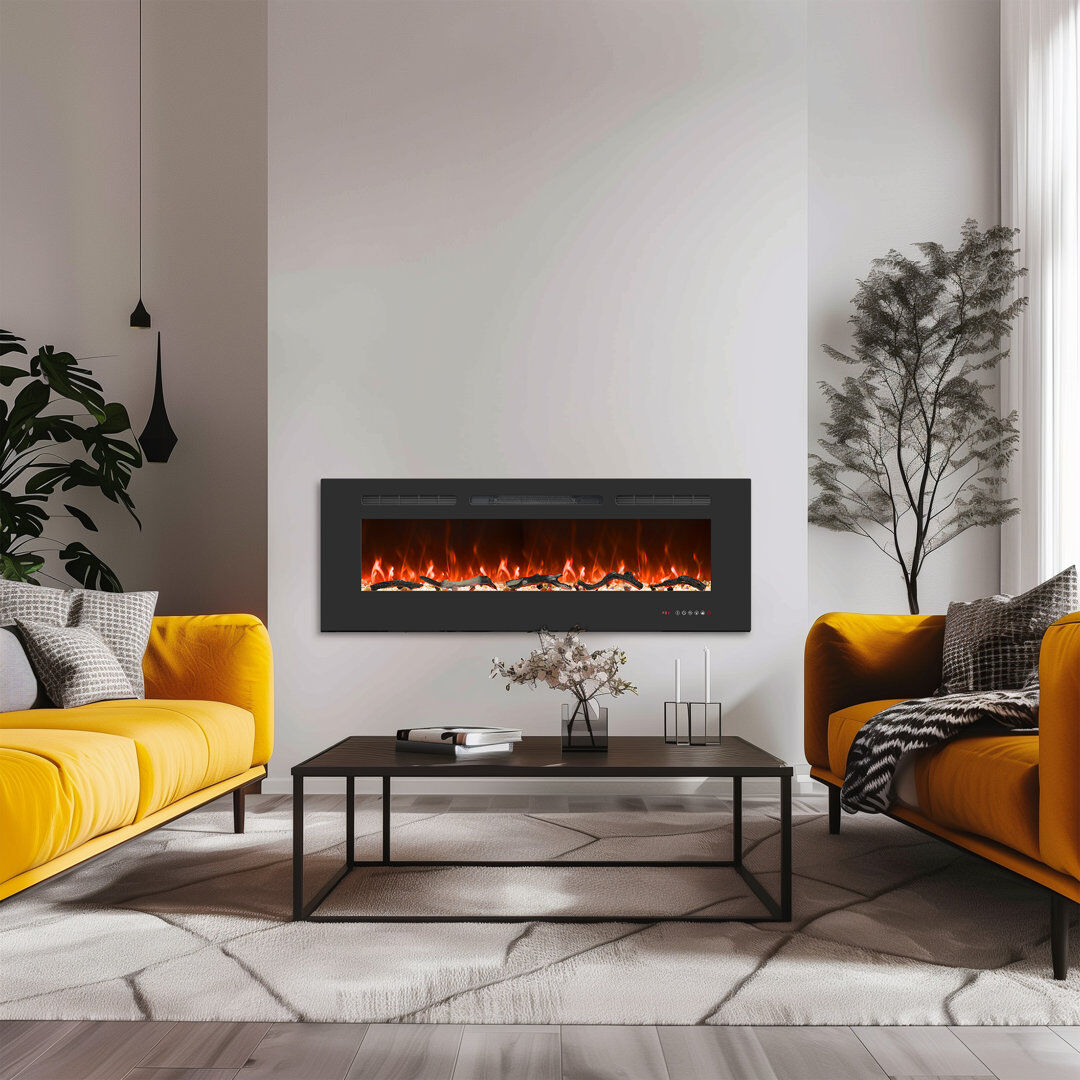 Rebrilliant Recessed and Wall-mounted Electric Fireplace Inserts With 13 Flame and Fuel bed Colours, 750/1500W, Timer Black 45cm H x 121.92cm W x 15cm D