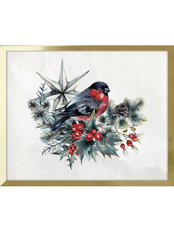 Ars Longa Gerahmter Kunstdruck "Festive Bullfinch" - (L)50 x (B)40 cm - onesize