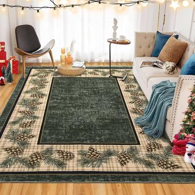 Garvee Christmas Pine Cones Plaid Area Rug