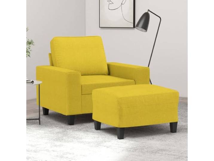 HEFZGDB Sessel mit Hocker Hellgelb 60 cm Stoff Polsterstuhl Wohnzimmerstuhl strapazierfähig atmungsaktiv langlebig Robustes Gestell bequem gepolstert Sitzfläche Armlehnen
