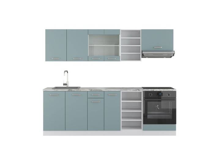 Cuisine R-Line 240cm sans PT Bleu-gris/Blanc Vicco 41011