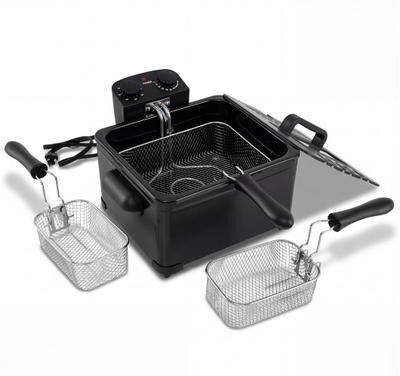 Costway Electric Deep Fryer 5.3QT/21-Cup Stainless Steel 1700W with Triple Basket-Black