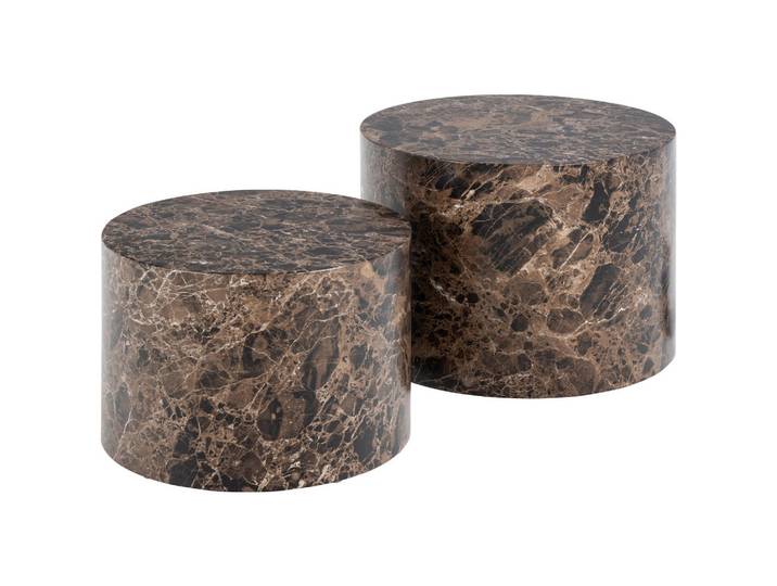 Couchtischset, Braun, Schwarz, 2-teilig, Marmoroptik, rund, 58x50x50 cm, Wohnzimmer, Wohnzimmertische, Couchtische, Couchtische Marmoroptik