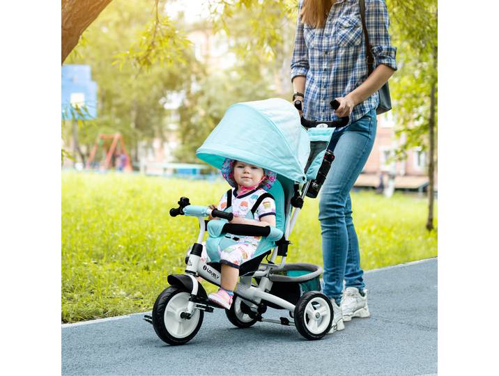 HOMCOM Tricycle Enfant Métal Vert avec Panier et Auvent