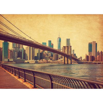 Fototapete PAPERMOON "NEW YORK-RETRO BROOKLYN BRIDGE MANHATTAN SKYLINE STADT", bunt, B:3,5m L:2,6m, Vlies, Tapeten