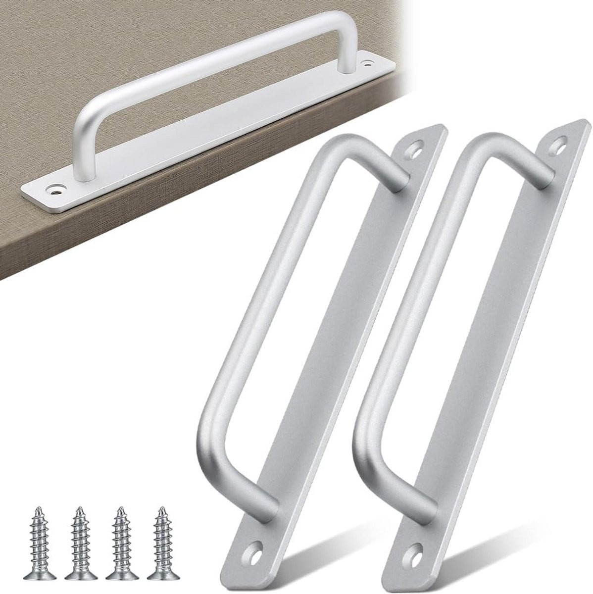 Set van 2 stijlvolle Rvs schuifdeurgrepen voor kasten en meubels, Zilver, 160 mm