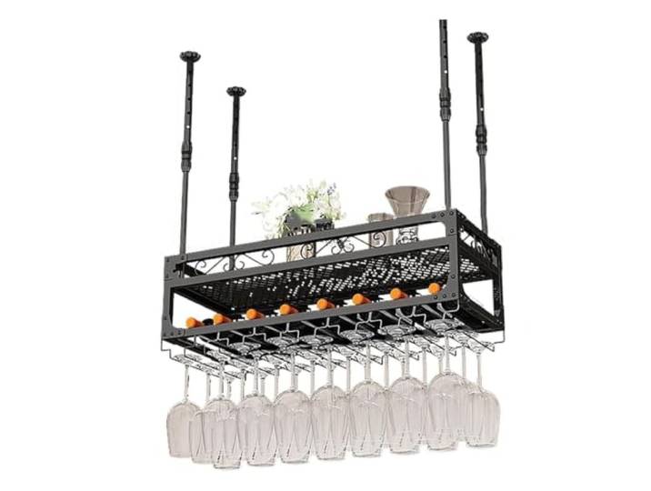 Failjierue Decken-Weinglasregal, das kopfüber zu Hause hängt Luxus-Baraufhänger für Aufhängen, Weinregal für Bar, Zuhause, Weinkeller, mattschwarz(80x30cm)