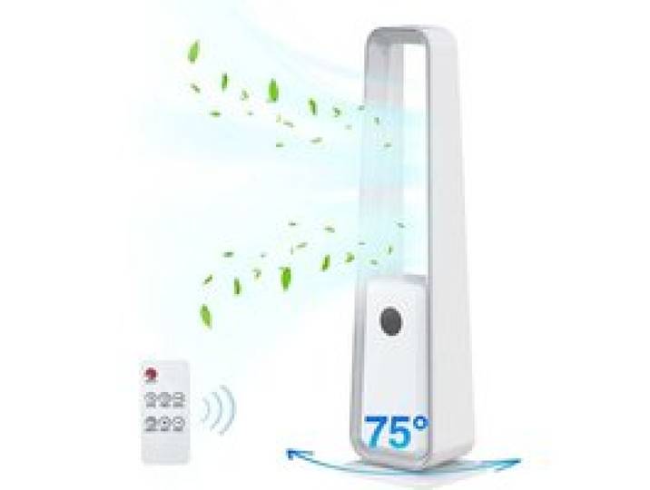 Ventilateur Colonne Sans Pale Silencieux 34dB avec Télécommande 3 Vitesses 3 Modes Oscillation 75 Degrés Minuterie Design Moderne