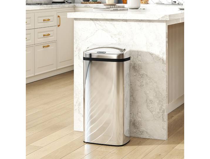 HOMCOM Poubelle 40L Automatique Argent 33x25x70 cm