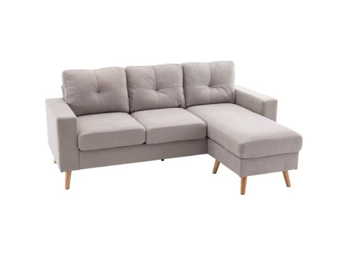 HOMCOM Ecksofa mit 3 Kissen Knopfheftung 193 x 136 x 85 cm Hellgrau