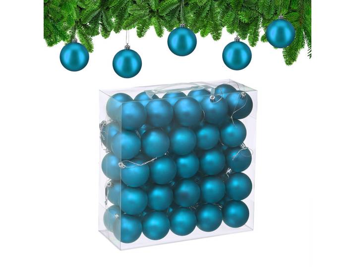 Relaxdays Weihnachtskugeln Petrol 50er-Set, Türkis, Kunststoff, 6x7x6 cm, Dekoration, Weihnachtsdekoration, Christbaumschmuck