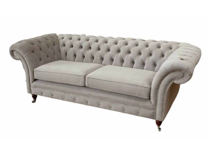 JVmoebel Chesterfield-Sofa Chesterfield Relax Sofa in elegantem Grauton aus Textil-Polsterstoff, Packung, Made in Europa
