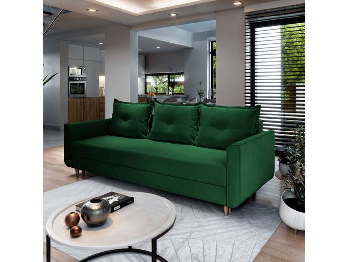 Masseno Sofa NAPOL mit Schlaffunktion und Bettkasten, Ausziehbares Bettsofa - Grün, KRONOS 19