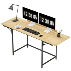 STILVORA Schreibtisch klappbar Eiche 78x58x170 cm mit 2 Klappflügeln, Metallrahmen, Rückbrett und Kippschutz, platzsparend fürs Homeoffice