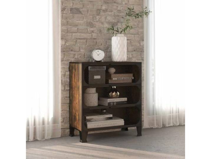 HPUYRFG Aufbewahrungsschrank Braun 72x36x82 cm Metall MDF mit 2 Regalböden Maschengitter-Türen, urban-industrielles Design, pflegeleichte Oberfläche, robuste Konstruktion, kompakte Stellfläche