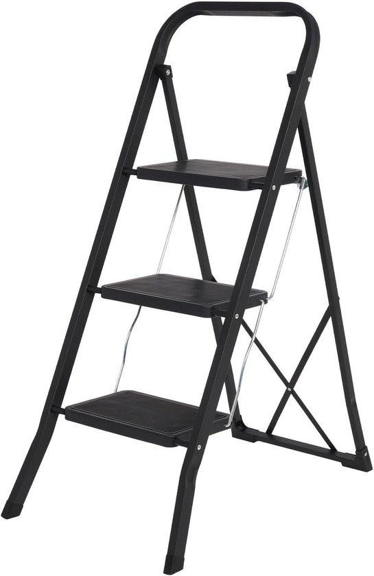 Brixy Huishoudtrap 3 Treden - Inklapbare Keukentrap - Zwart - 70 cm