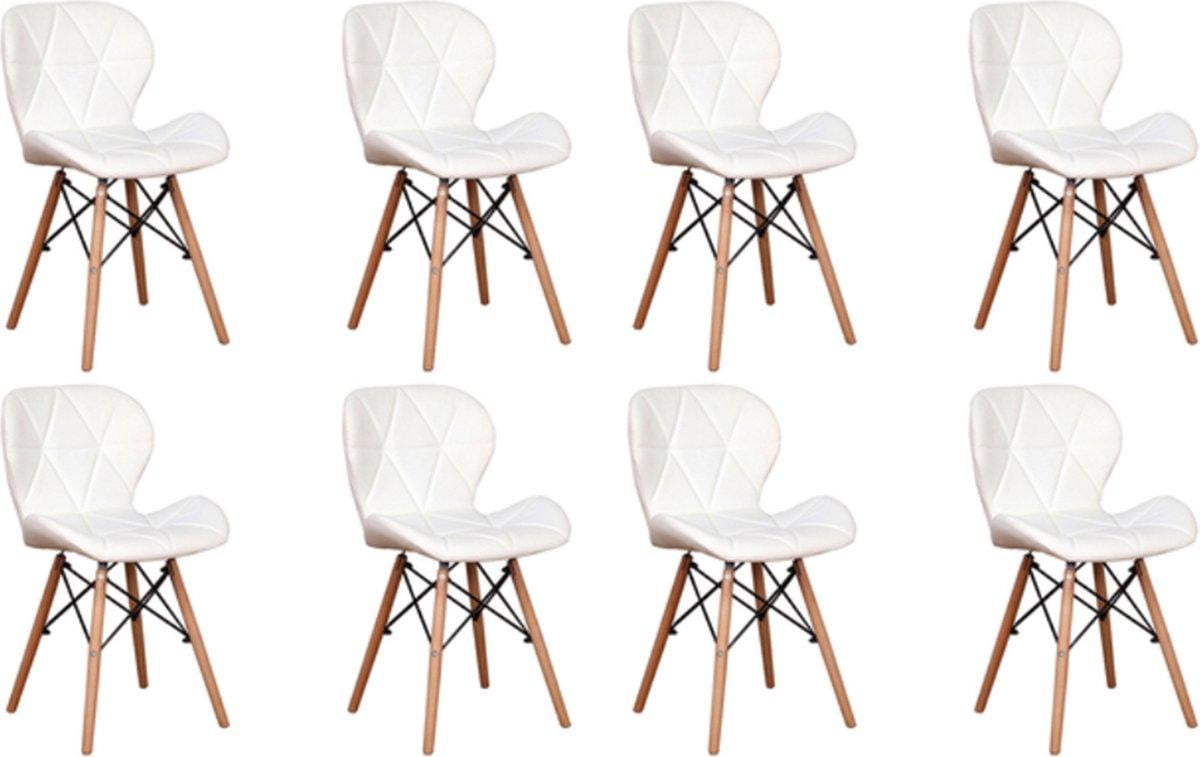Happyment Moderne Eetkamerstoelen Wit Set van 8 Kuipstoelen Zitdiepte: 38 cm