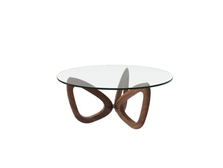 Runder Glas Couchtisch Kiefer Massivholz 3-Punkt Basis Modern Wohnzimmer Gehärtetes Glas mit skulpturaler Massivholz Basis aus Kiefer für kleine Wohnungen Sofa(A,70cm/27.5in)