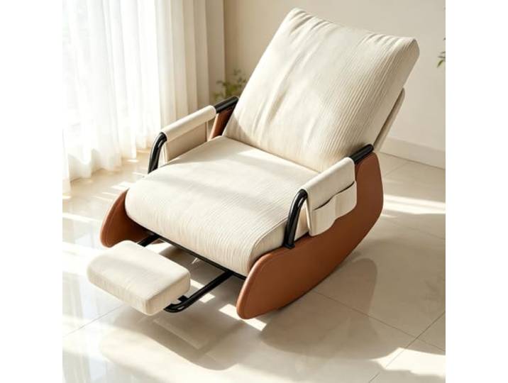 Relaxsessel mit Hocker – mit Gepolsterten Armlehnen Wohnzimmersessel mit harmonischer Wippfunktion und durchdachter Seitenaufbewahrung.