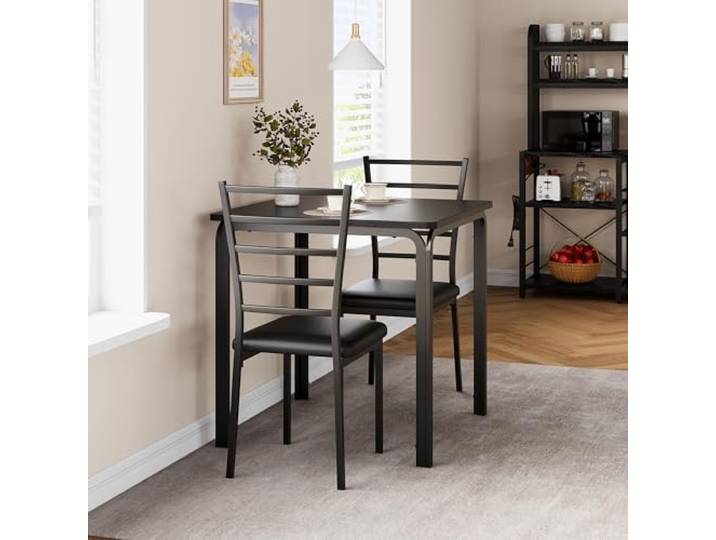 ZoomBuggy Esstisch Set, Esstisch Mit 2 Stühlen Für Esszimmer Stabiler Esstisch mit MDF-Platte und Metallgestell, platzsparendes 1+2-Sitzer Set, modernes Design, einfache Montage
