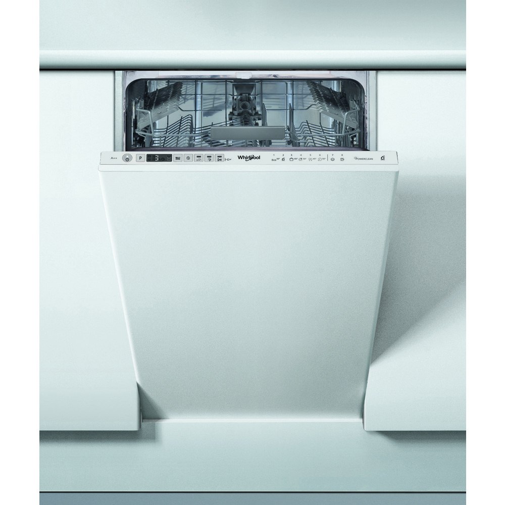 Whirlpool WSIO 3T125 6PE X, Voll integriert, Single (45 cm breit), Weiß, Silber, Tasten, LED