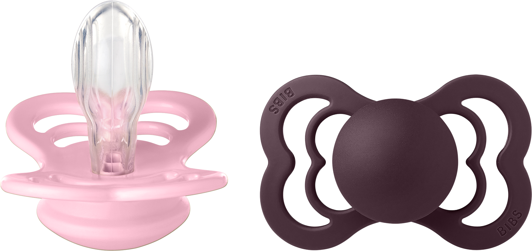 BIBS Pacifier Supreme 2 PACK Silicone Size 2 Baby Pink/Plum 2 stk