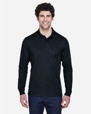 CORE365 88192 Men's Pinnacle Performance Long Sleeve Piqué Polo Shirt in Black size Large   Polyester