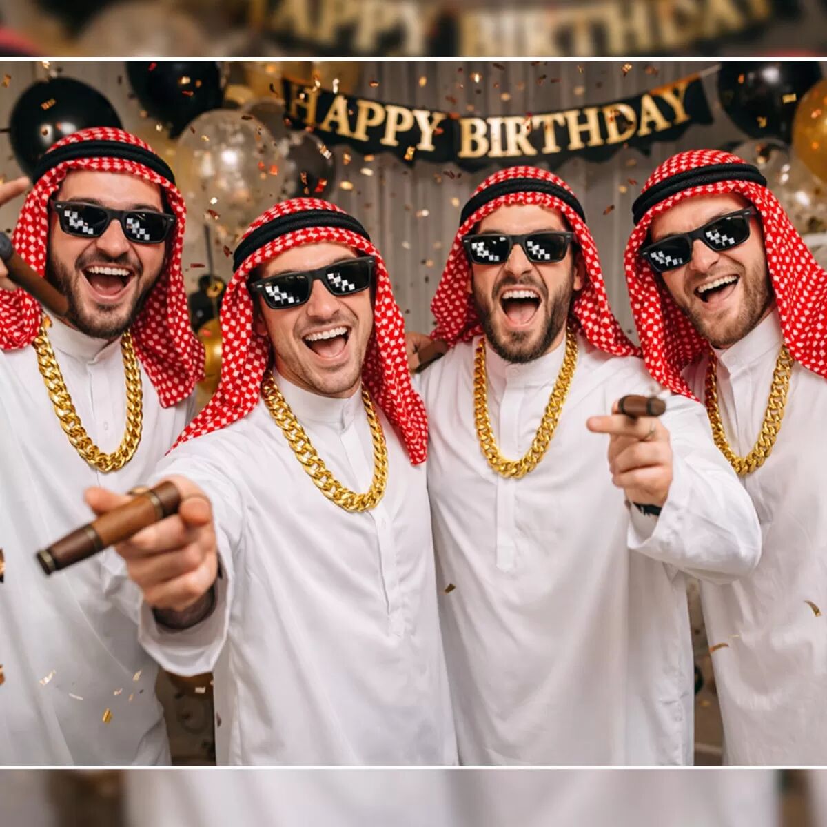 INF Arabisches Cosplay Kostüm, fünfteiliger Overall – Polyester Party- und Bühnenoutfit mit Sonnenbrille, Halskette, Kopftuch