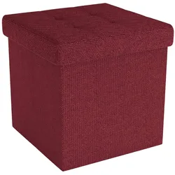 Intirilife Faltbare Sitzhocker 30x30x30 cm in GRANAT ROT - Sitzwürfel Fußhocker Aufbewahrungsbox mit Stauraum und Deckel aus Stoff mit Mulden