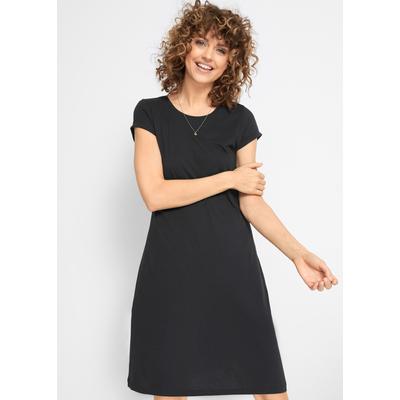 Shirtkleid BONPRIX, Damen, Gr. 40/42 (M), N-Gr, Kurzarm, Jersey, schwarz, Jersey, Obermaterial: 100% Baumwolle, tailliert, Kleider Shirtkleid, für warme Tage, aus reiner Baumwolle, taillierte Passform