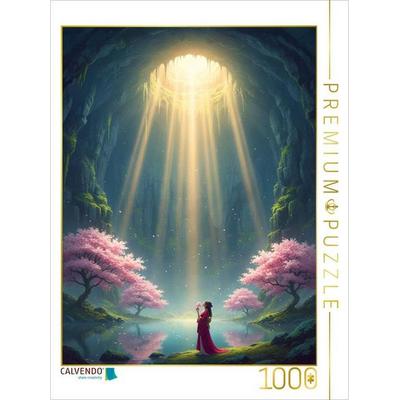 CALVENDO Puzzle Im Sonnenlicht - blühende Kirschbäume in einer Höhle mit Geisha | 1000 Teile Lege-Größe 64 × 48 cm Foto-Puzzle für glückliche Stunden