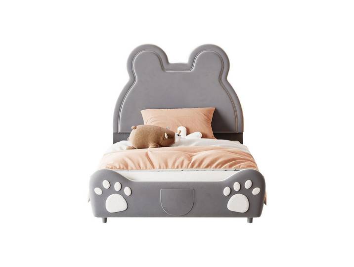 Flieks Polsterbett, Bärenform Kinderbett Einzelbett 90x200cm hautfreundlicher Samt-Stoff