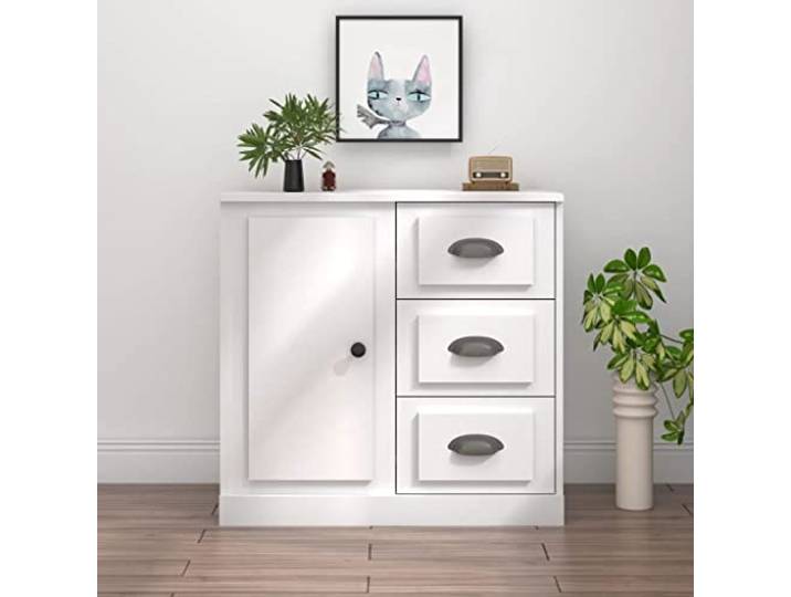 RJPLMFV Anrichte, weiß, 70 x 35,5 x 67,5 cm, Holz, Technik Seitlicher Aufbewahrungsschrank, klassisches Design, robuste Oberfläche, Wandbefestigung inklusive