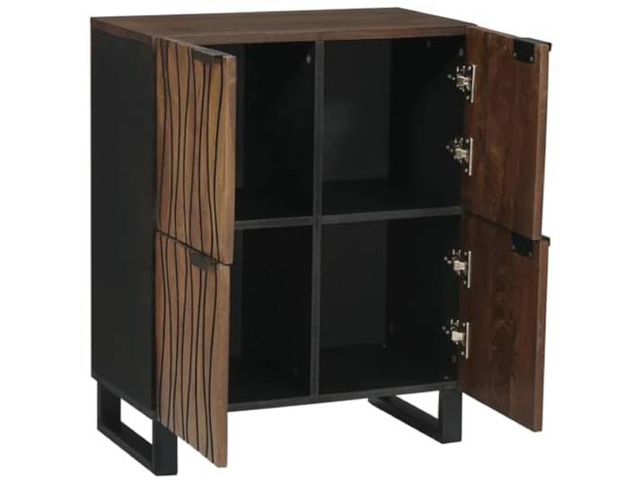 KPOTUERTU Sideboard Massivholz Walnuss 60 x 33.5 x 75 cm Mangoholz, gewellte Muster, Türscharniere, Regale, rustikaler Stil, Wohnzimmer, Esszimmer, Büro, nur innen