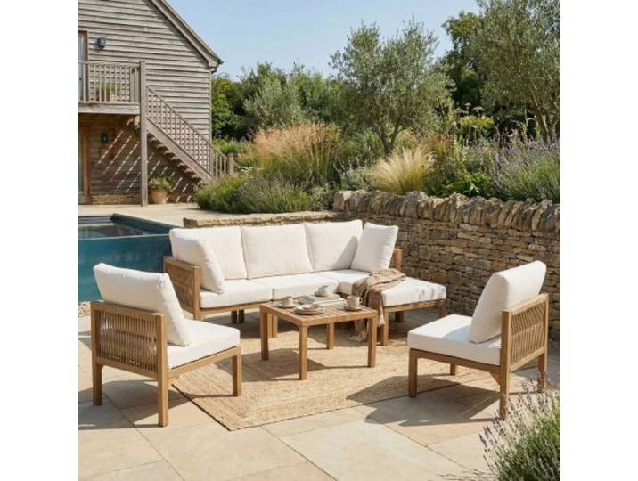 Mobilier jardin Ensemble repas et lounge de jardin avec canapé d'angle relaxbett outdoor table à manger convertible en lit de