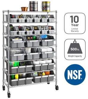 Seville Classics Commercial 7-Tier NSF 22-Bin Rack Storage System