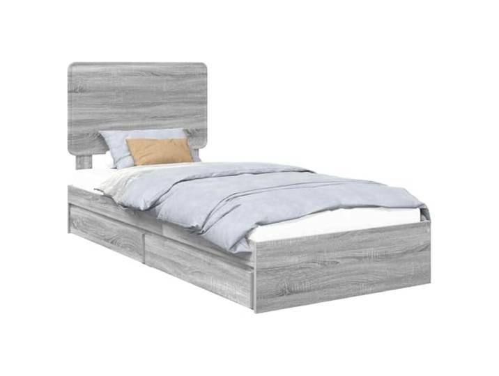 PUGYNBK Bett mit Schublade, Grau, Sonoma, 75 x 190 cm Holzverarbeitung, Lagerung unten, einfache Montage, modernes Design