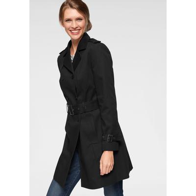 Trenchcoat ANISTON CASUAL, Damen, Gr. 42, schwarz, Web, Obermaterial: 100% Baumwolle. Futter: 100% Polyester, unifarben, figurumspielend ca. Mitte Oberschenkel, verstellbar, Mäntel, mit Gürtel zum Regulieren