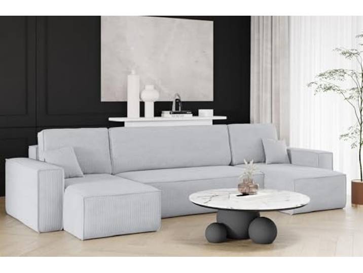 Fun Möbel Wohnlandschaft Schlafsofa Sofa Maris in Stoff Poso (Hellgrau)