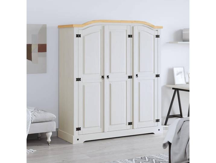 vidaXL Kleiderschrank Mexiko-Stil Kiefernholz 3 Türen Weiß