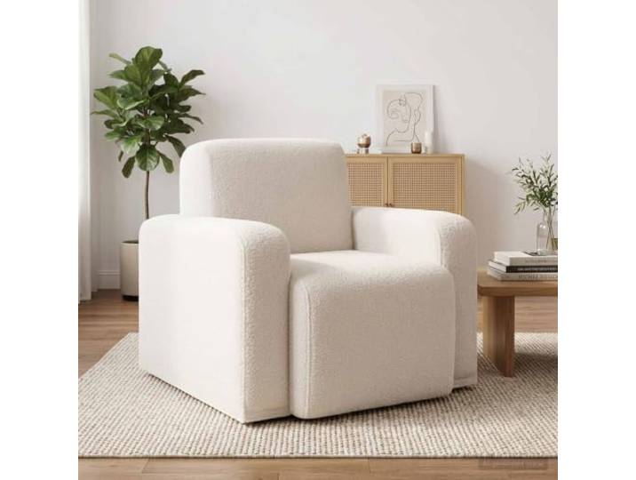 Sessel Creme Bouclé Bouclé-Oberfläche,breite Armlehnen,Sperrholzrahmen,Schaumpolsterung,Innenbereich