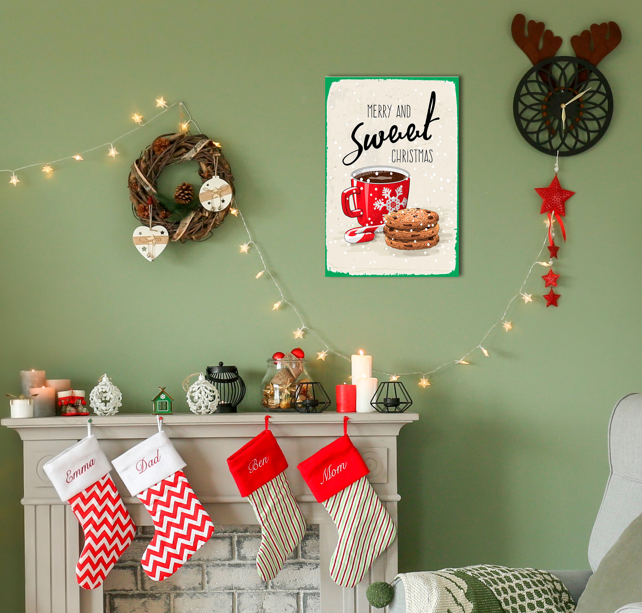 Metallbild QUEENCE "Sweet Christmas", rot (farbe bild(er): rot), B:20cm H:30cm, Metall, Stahl, Bilder, Metallbild, Stahlschilder farbe bild(er): rot B/H/T: 20cm x 30cm, Metallbild Essen Schriftzug Schriftzüge Weihnachten Hochformat, 1 Stk.