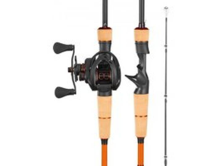 VEVOR Angelrute und Angelrolle (Baitcasting) im Set, 2 m Rute aus Kohlefaser (IM7), Bassangelruten-Set mit 6+1 Kugellagern & Übersetzung 7,0:1 & Korkgriff, linkshändiges Angelset