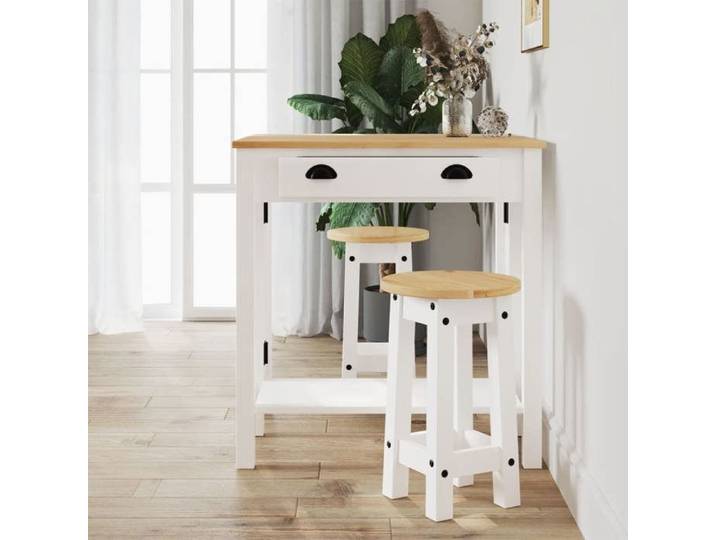 Bon plan  Dining Table Set - JILI HOT - Tabourets de bar lot de 2 blanc - Bois massif de pin - Pour salon/Cuisine Thome7331601