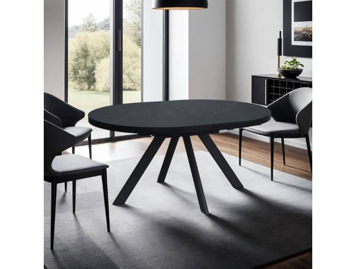 Table à manger ovale extensible 160-200 cm effet marbre noir - INSKI