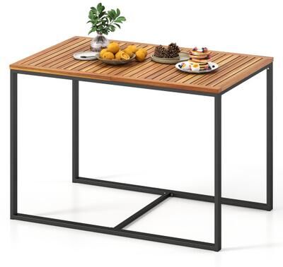 Costway Acacia Wood Patio Dining Table with Metal Frame-Navy