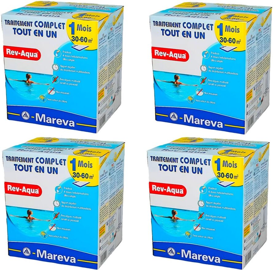 Pack 4 mois traitement Mareva REV-AQUA 4 en 1 piscine 30 à 60m³